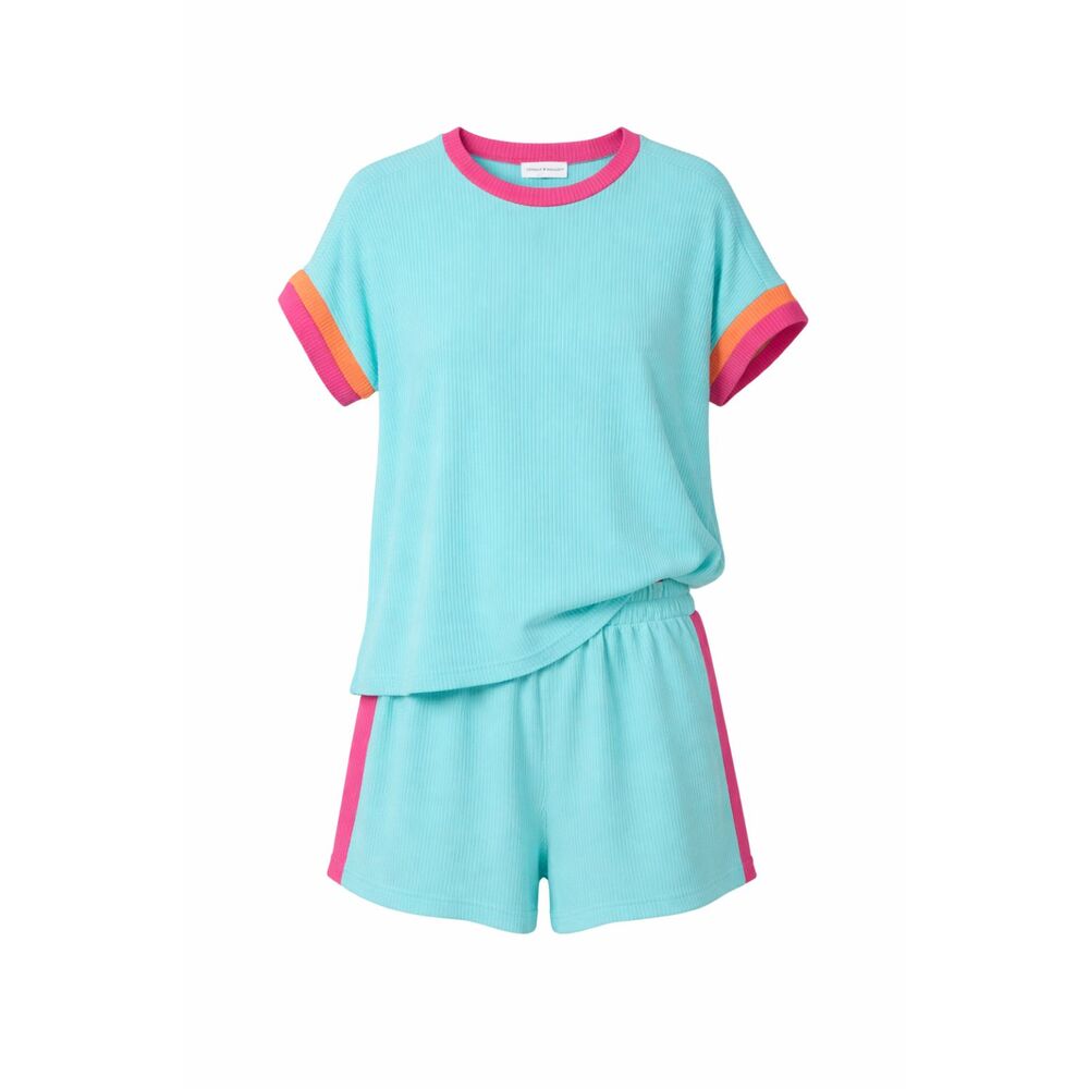 LOVELY MELODY RIBBED TEXTURED COLOR BLOCK CASUAL LEISURE SET SIZE X-LARGE